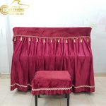 Bộ khăn phủ đàn Piano cơ màu đỏ phối hạt châu vàng