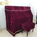 Bộ khăn phủ đàn Piano cơ nhung đỏ cao cấp phối đường viền vàng